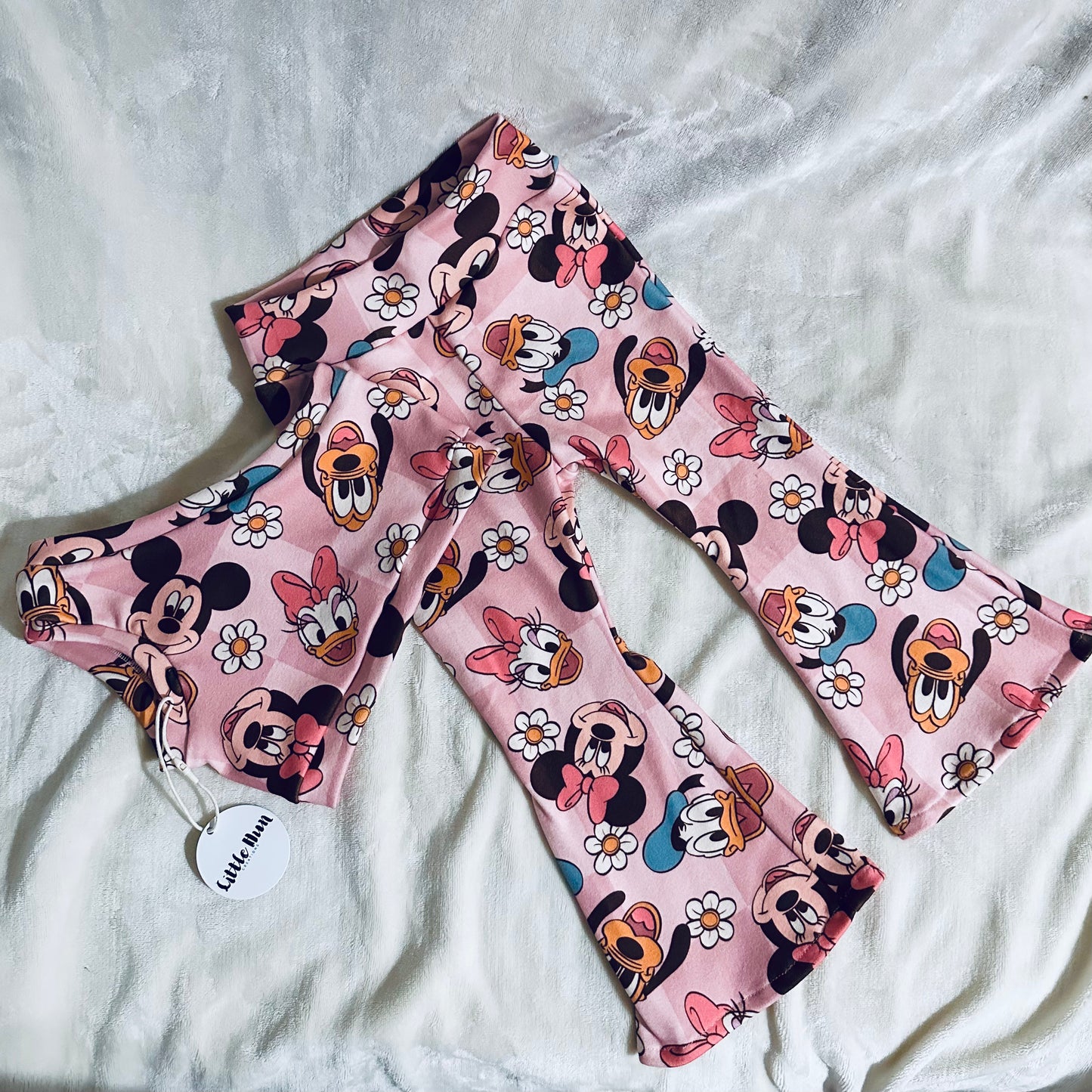 Pink Disney Set-Flare Pants & One Shoulder Crop Top Set