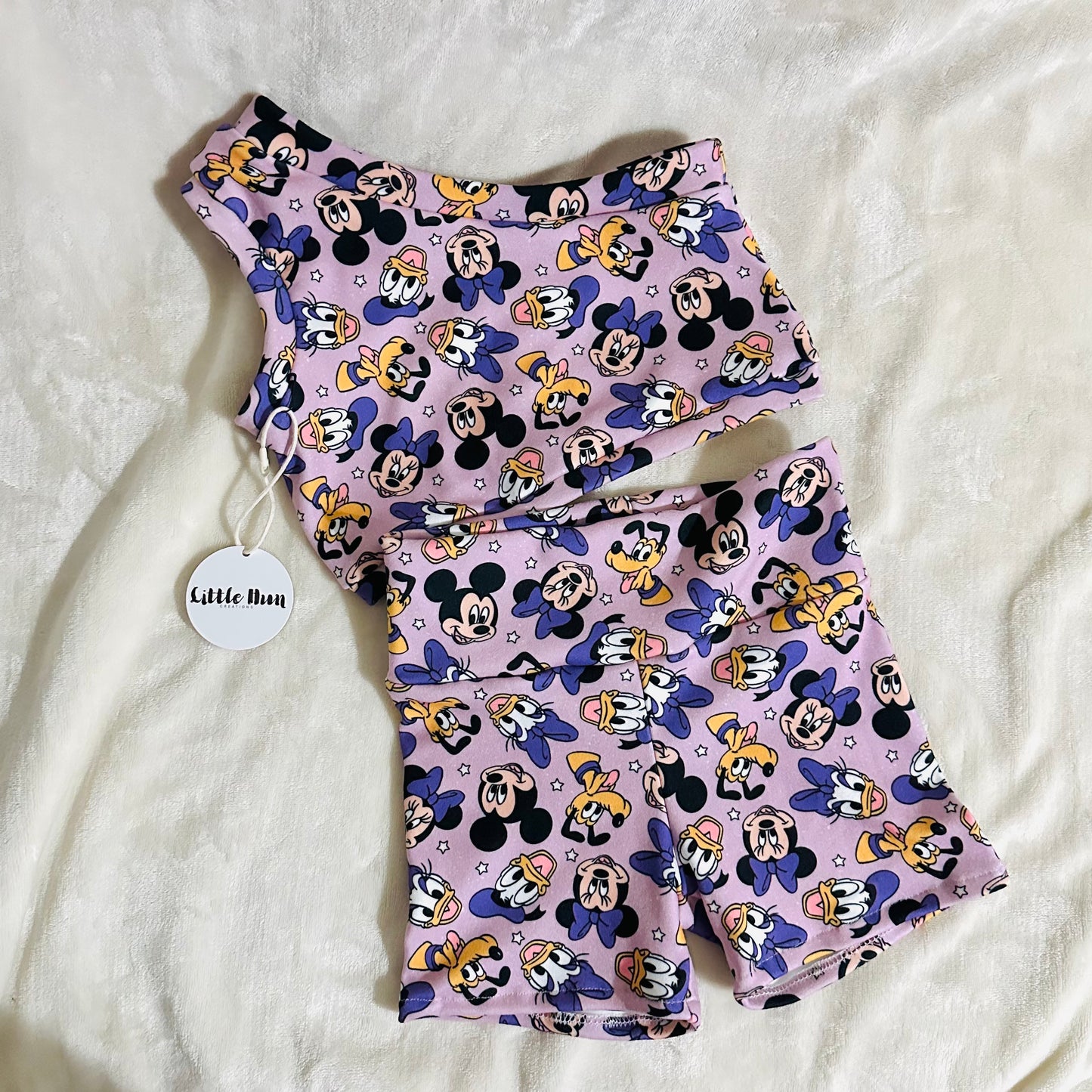 Purple Disney Magic-Biker Short & One Shoulder Crop Top Set