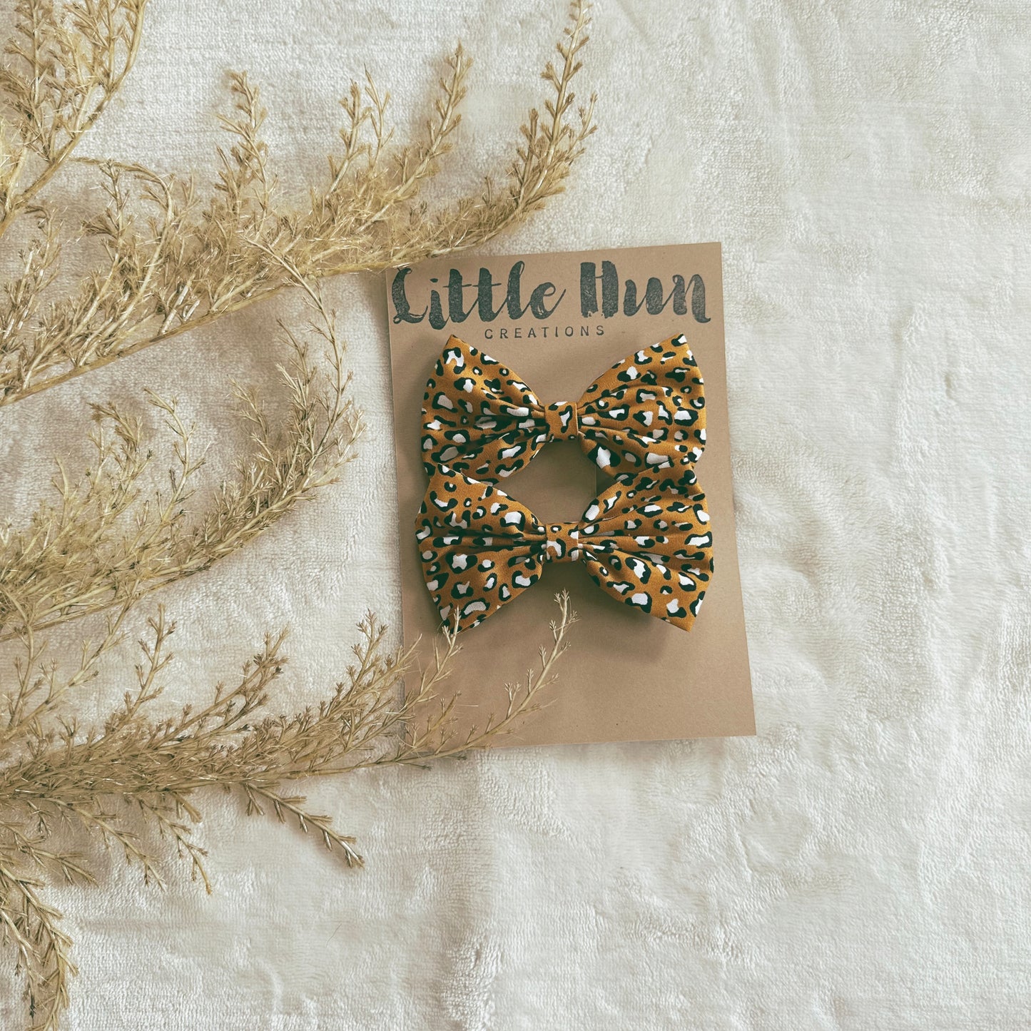 Yellow Mustard Leopard Pair Bows-CLIP