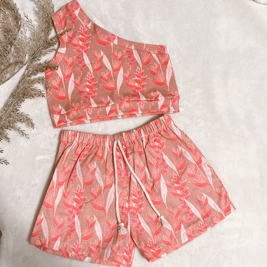 Heliconia Shorts + One Shoulder Crop Top Set