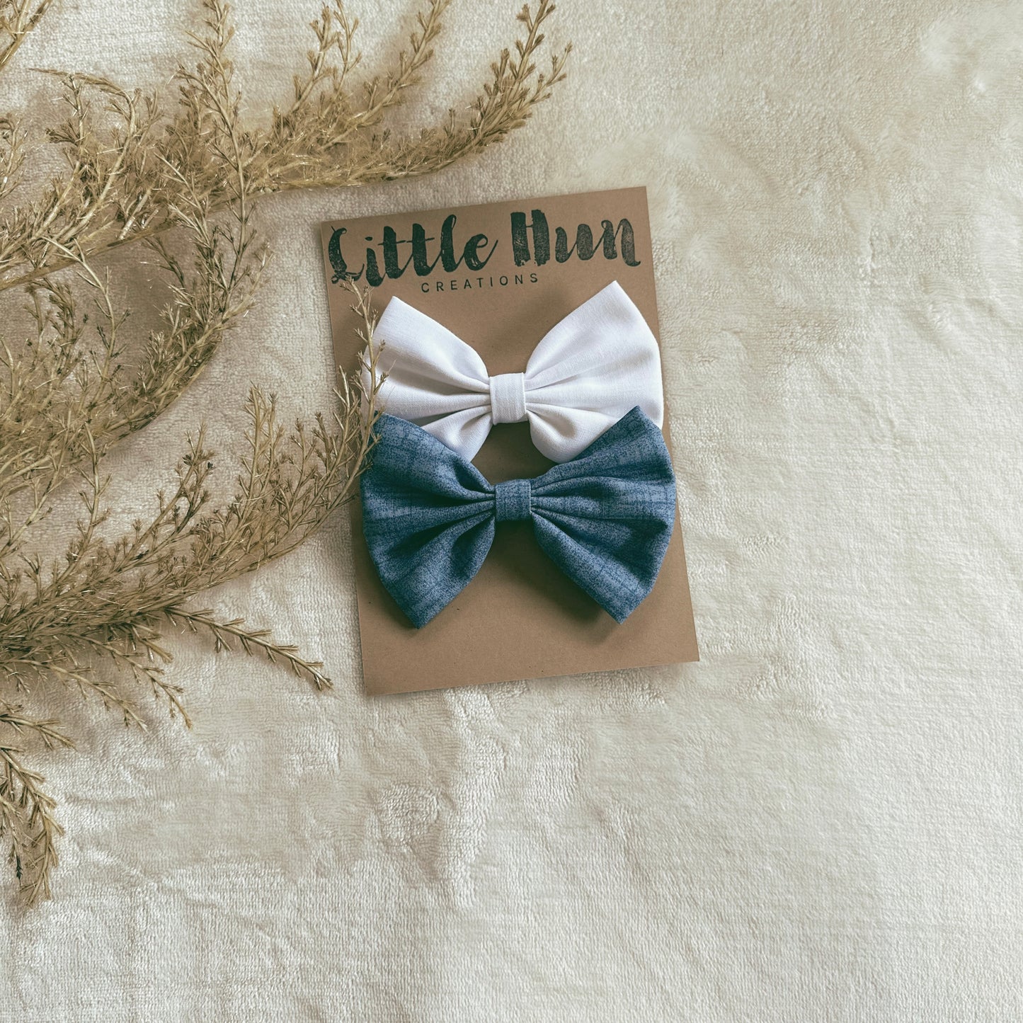 White + Denim Bow Set