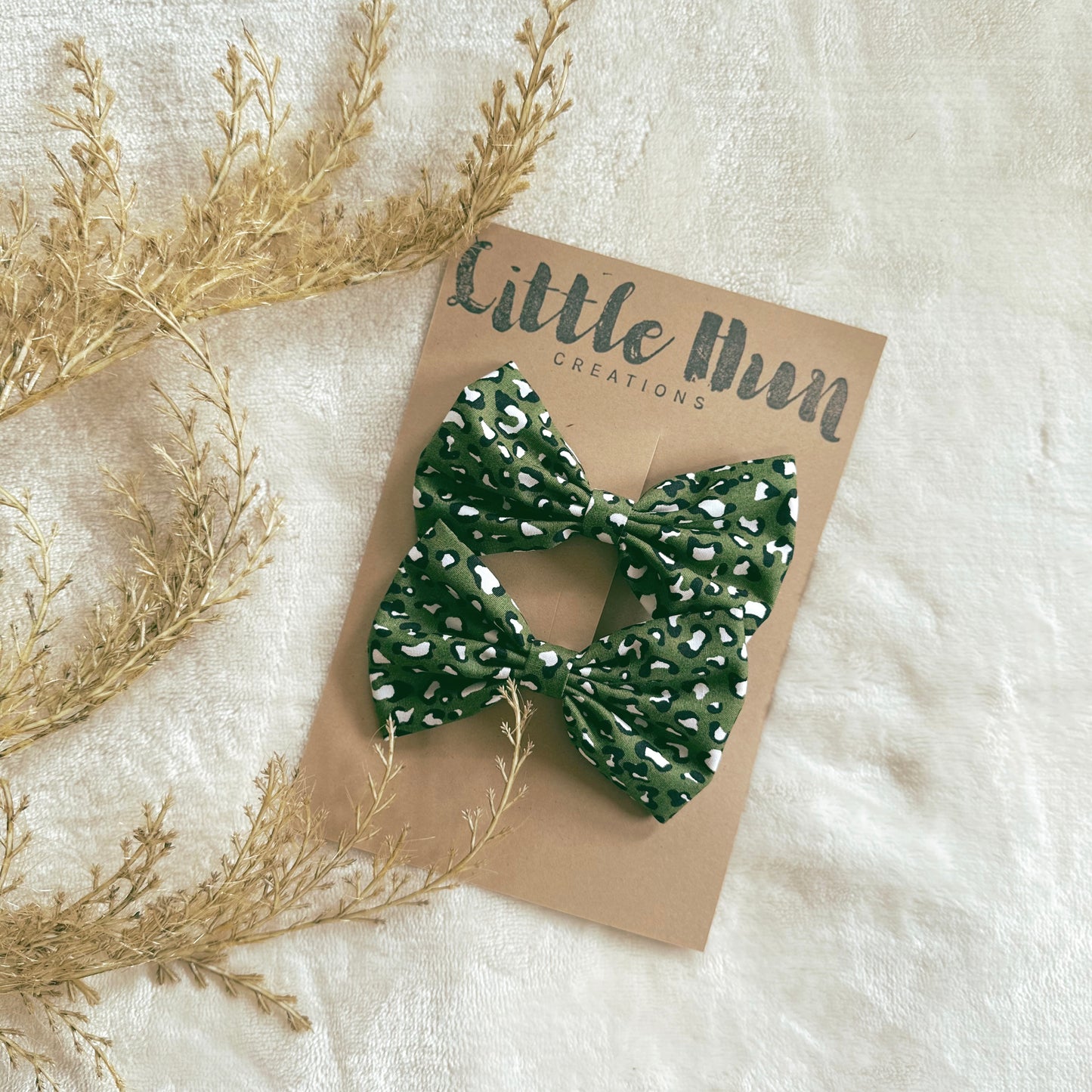 Olive Green Leopard Pair Bows-CLIP