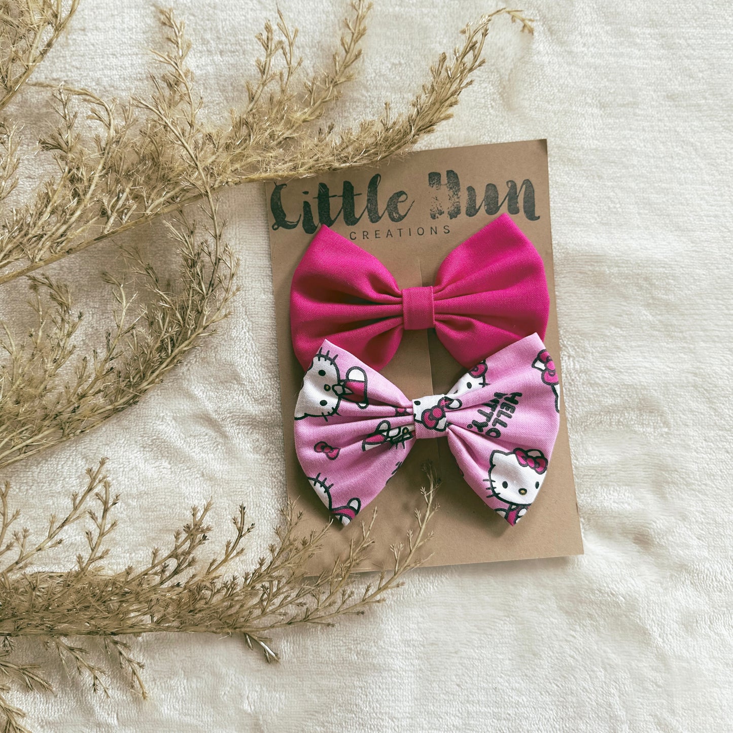 Solid Pink + Hello Kitty Bow Set